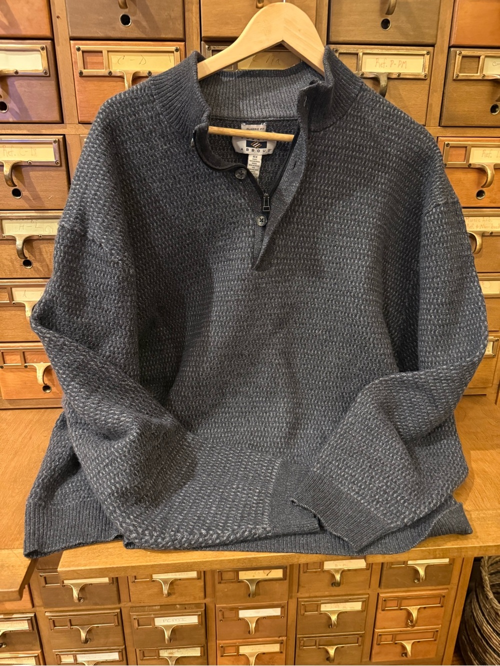 Joseph Abboud Gray Wool Blend Henley 1/4 Zip Button Pullover Sweater 5XL